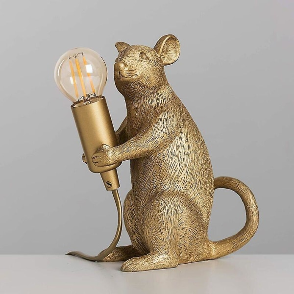 Vinterkampanje, moderne metallisk gullmalt rottedesign bordlampe dyr mus lampe stue spisestue soverom bordlampe