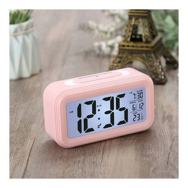 Multifunktionell digital väckarklocka LED Smart Lysande Smart Clock Temperatur Perpetual Calendar Studentväckarklocka, rosa