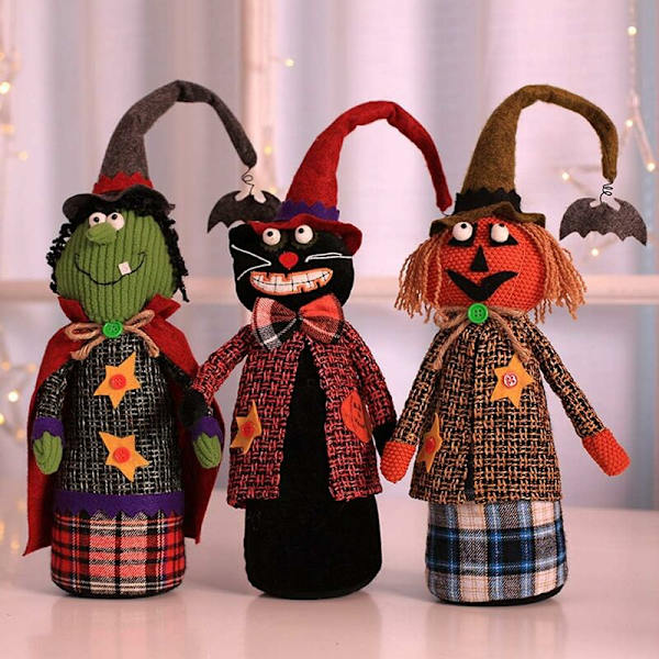 Halloween dekorationer scen klädd mamma häxa pumpa bordsdocka