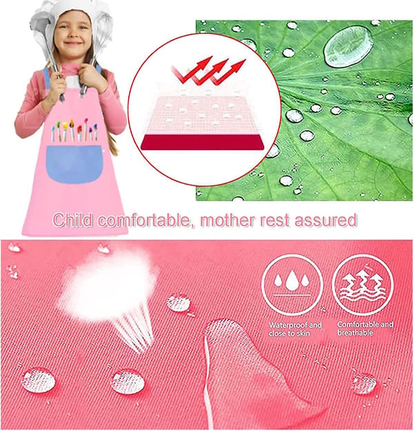 2-pack justerbart målarförkläde med fickor Vattentätt barnförkläde flickor pojkar set (rosa blå)