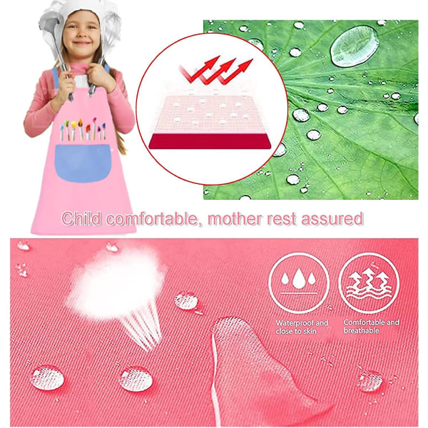 2-pack justerbart målningsförkläde med fickor Vattentätt Barnförkläde Flickor Pojkar Set (rosa blå)