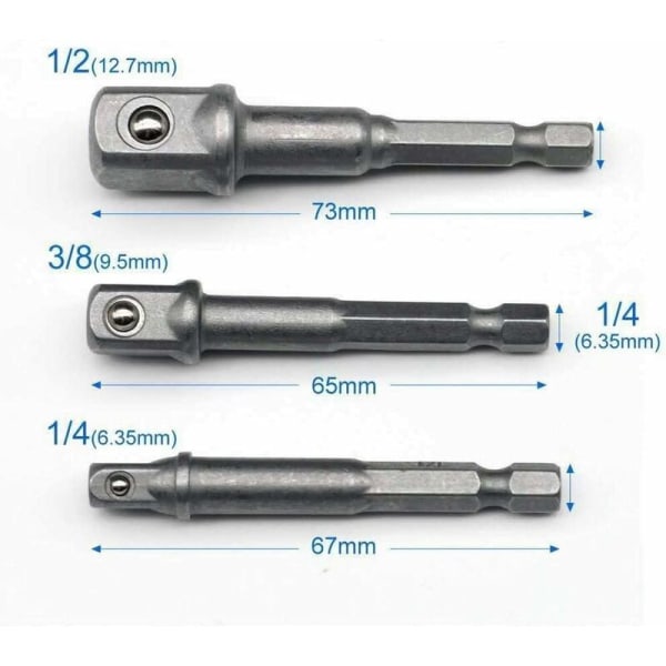 Styck 1/4" 3/8" 1/2" magnetisk bitshållare Skruvmejselförlängningsadapter Sexkant/fyrkantig skruvmejsel Sortiment