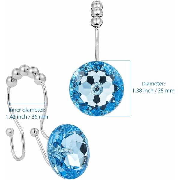 Duschdraperikrok Triomphe Rostfritt Stål Duschdraperikrok Ring Kristall Strass Dekorativ Duschring (Blå) 12 st