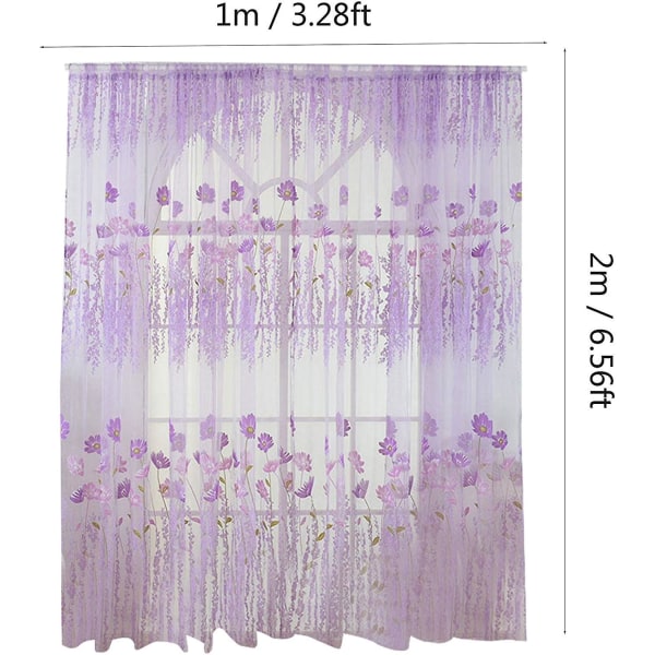 Genomskinliga gardiner, genomskinlig slöjdekoration, blommönster, lämplig för inomhus, sovrum, vardagsrum, 100 X 200 Cmpink