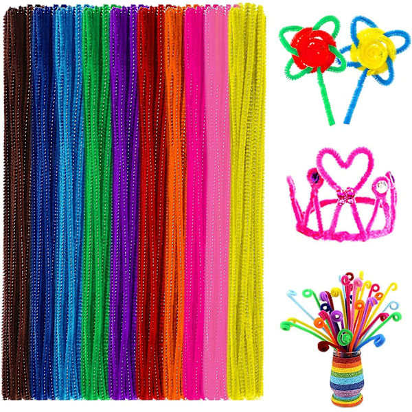 Piberensere 100 stk 10 Farver Chenille Stænger Til DIY Håndværk Dekorationer Kreative Skoleprojekter (6 Mm X 12 Tommer, Assorterede Lyse Farver)