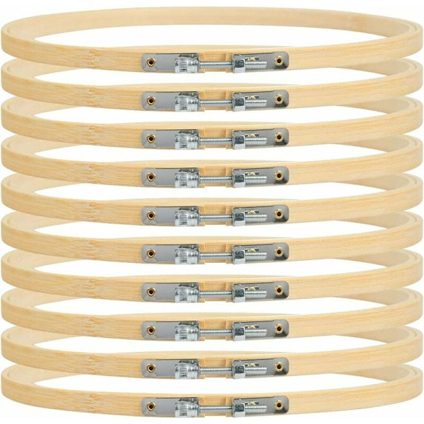 Set med 10 justerbara runda bambubroderiringar 20 cm, T-Audace
