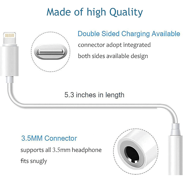 iPhone 3,5 mm hodetelefonadapter - Apple MFi-sertifisert Lightning til 3,5 mm jack-dongle - Hodetelefontilbehør - Aux-lyd - Kompatibel med iPhone 13 Pro Max