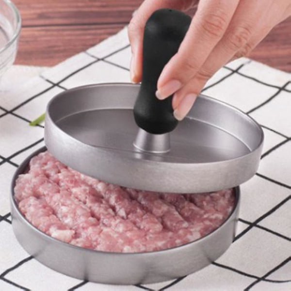 Hamburgerpress i rostfritt stål, biffpress med handtag, non-stick hamburgerpress