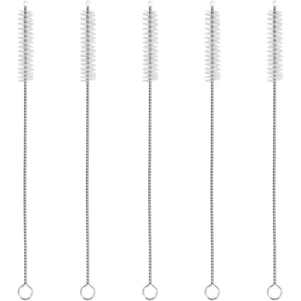 Set med 5 borstar, böjbart skaft i rostfritt stål, robusta nylonborst, för sugrör och rör.
