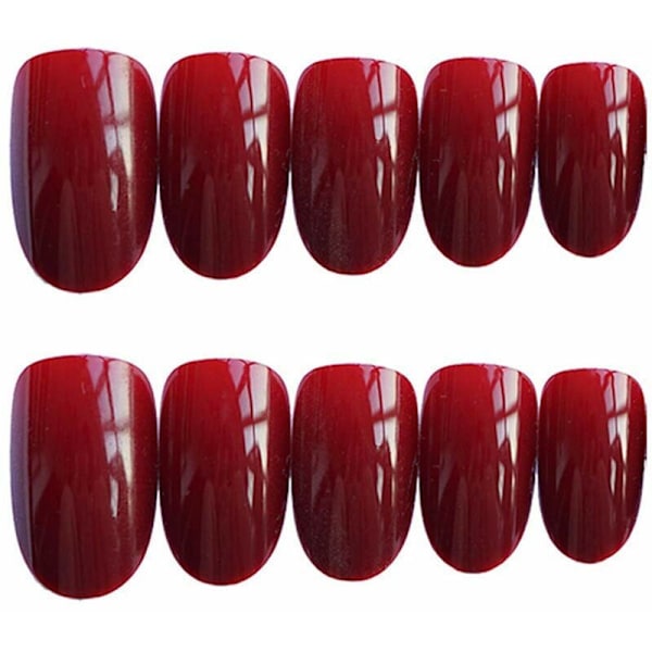 24 x Kunstige negle Bourgogne farve Bling Glitter Gel Blank finish Naturlige korte ovale negle Fuld dækning Salon neglekunst til kvinder