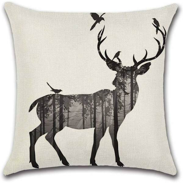 Set med 4 dekorativa kuddfodral för rådjur i polyester linne kuddfodral cover för soffa bil sovrum heminredning (45x45cm)