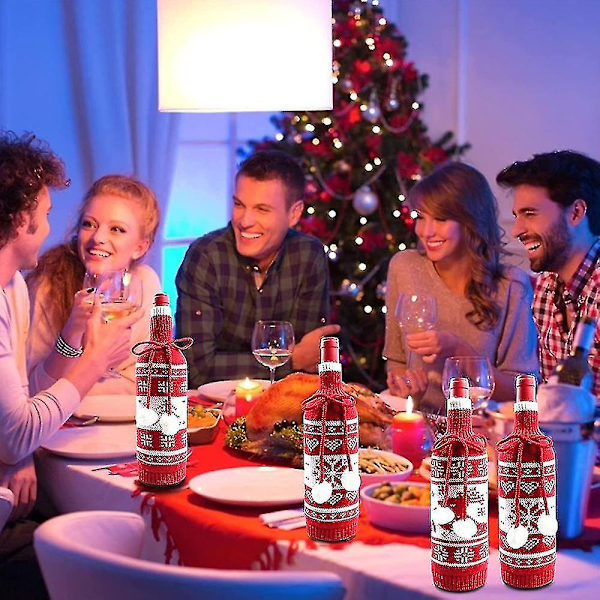 Jul handgjord stickad tröja vinflaska påsar för jul, bröllop, födelsedag, fest