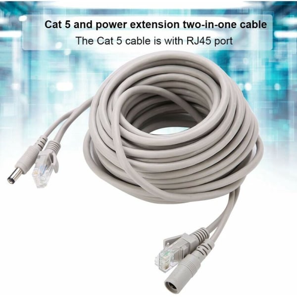 CCTV-kabel, 15M AHD videostrømkabel til CCTV-overvågningskameraovervågningssystem, 2,1 mm jævnstrømsstik