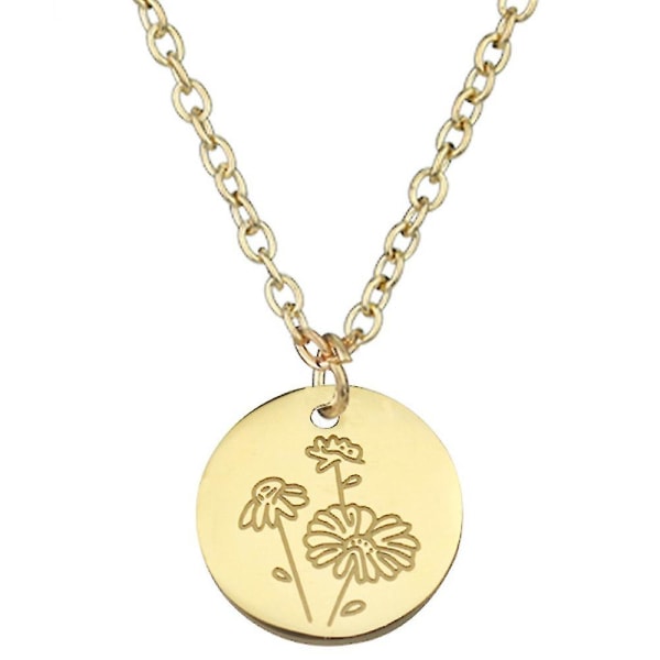 Runt mynt halsband, T Ium stål snidade blommor, små hängen presenter-26（stil4）
