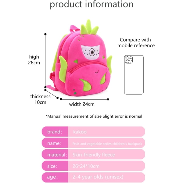 Tecknad Toddler Skolväska Frukt Mini Ryggsäck Baby Flickor Pojkar 2-7 år