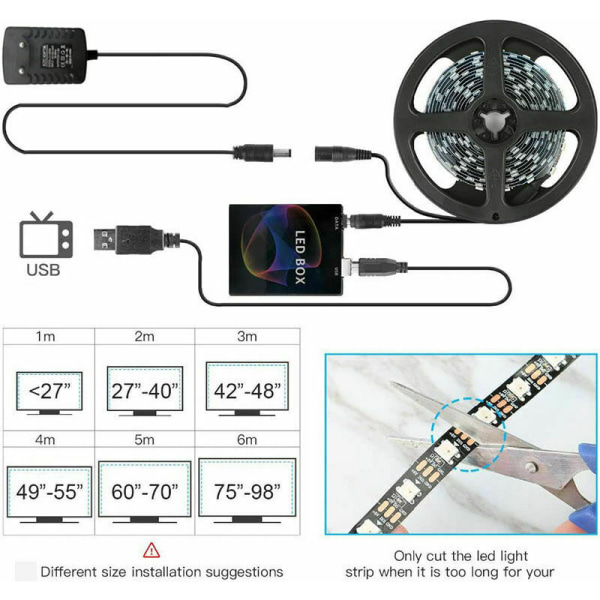 LED-bakgrundsbelysning för TV, TV-listbelysning, TV-skärm och PC-skärm, TV-bakgrundsbelysning, 3M, 30 lampor per meter