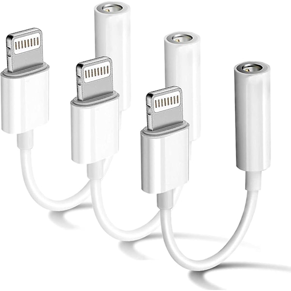 Apple Mfi-certifierad 3-pack hörlursadapter för iPhone, ansluter Lightning till 3,5 mm Dongle Aux-ljuddelare kabeladapter kompatibel med Ipho