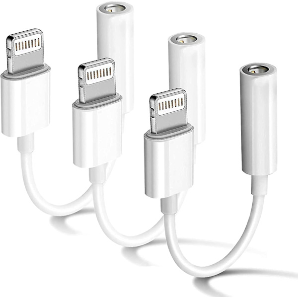 Apple MFi -sertifioitu 3-pakkauksen kuulokeliitäntä iPhoneille - Liittää Lightning-liitännän 3,5 mm:n liitäntään - Apulaitteiden äänenjakokaapeli - Soveltuu iPhoneille