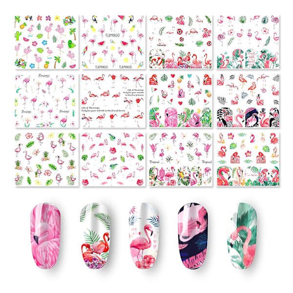 48 Ark Summer Neglekunst Stickers - Vandoverførsel Sommerfugle Flamingo Frugt Blomster Blade Stencildecals Til Kvinder Børn Manicure Diy Eller Salon (150