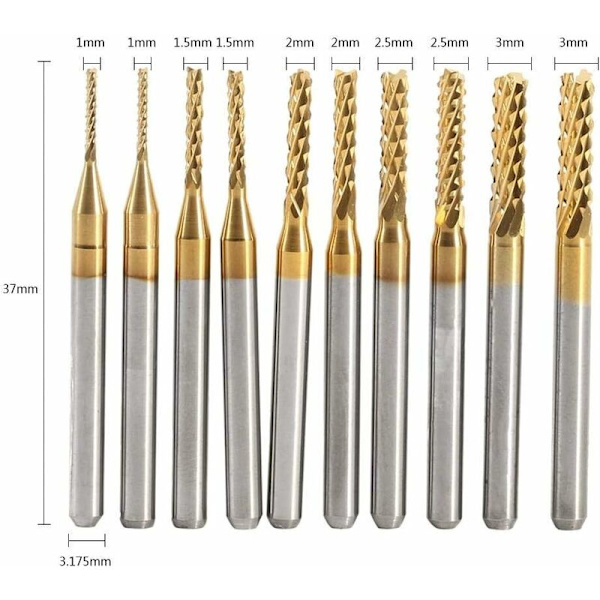 3 mm fräs, 2 mm fräs, 2 st x 5 storlekar fräs, roterande fräsborrar verktyg diameter 1 mm 1,5 mm 2 mm 2,5 mm 3 mm kit delar