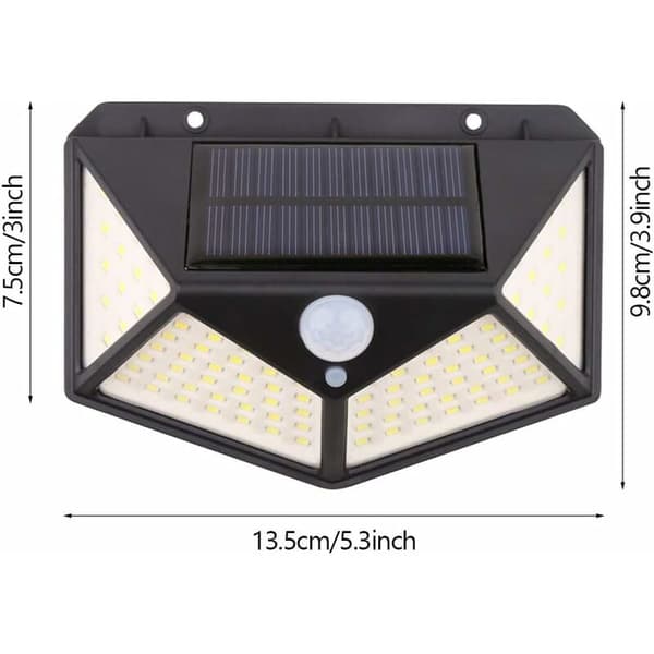 100 LED solcellsdriven lampa med rörelsesensor för vägg, trädgård, utomhus, gatubelysning