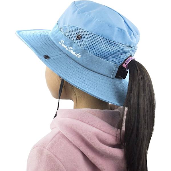 Sommarhatt med bred brätte för flickor, ponnysvans, UV-skydd, hinkhatt