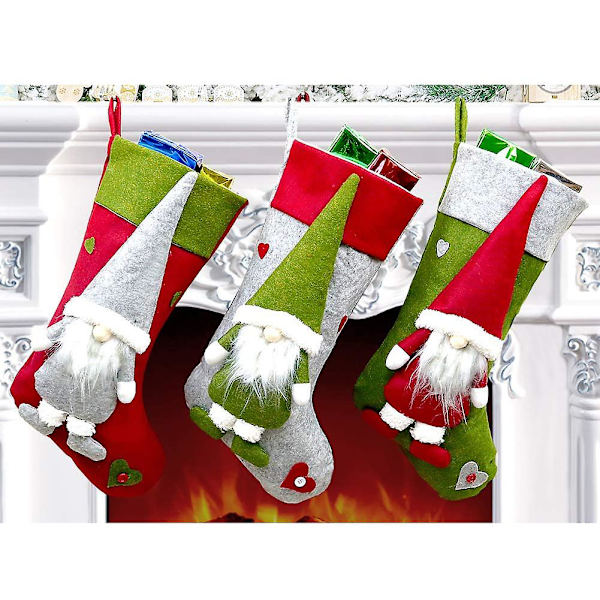 Julstrumpa, 3st Stor julstrumpa Hängande jultomte presentpåse, tecknad juldekoration