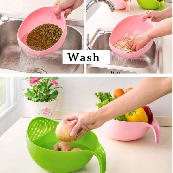 Pink Plastic Ris Vask Sigte Risvasker Dørslag Multifunktionel afløbskurv til grøntsagsfrugt Køkkentilbehør