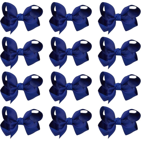 12 delar flickor litet band Boutique rosett fluga Söt färgglad hårklämma hårklämma (marinblå)