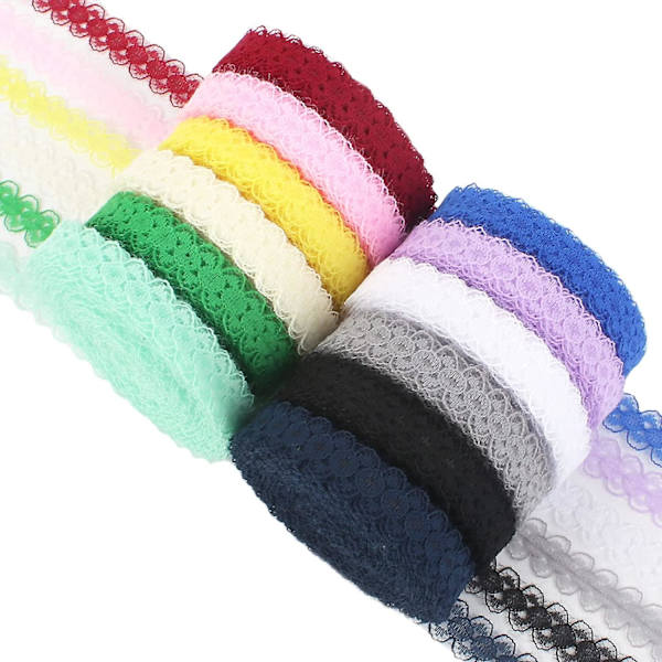 12 rullad spetskant, 1,5 cm bred tyg spetsband blandad färg spetsband vintage spets