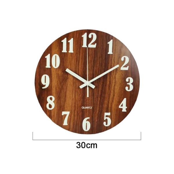1 Väggklocka, 30 cm, MDF, Självlysande siffror, Tyst, Vardagsrum Sovrum Kontor.