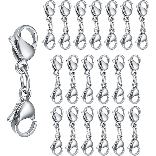 20 Dubbla Karbinhake Valutaklämma, Halsbandskedjekoppling, Kedjearmband Smyckeshantverkarens Krageklämma - Silver/25mm