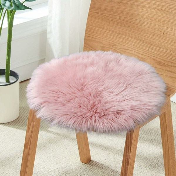 Pyöreä matto, kodikas aitoa villatekoturkismatto, pörröinen pehmeä pitkähiuksinen koristetyyny, tuoli, sohva, matto (vaaleanpunainen, 45x45 cm) - rikastu