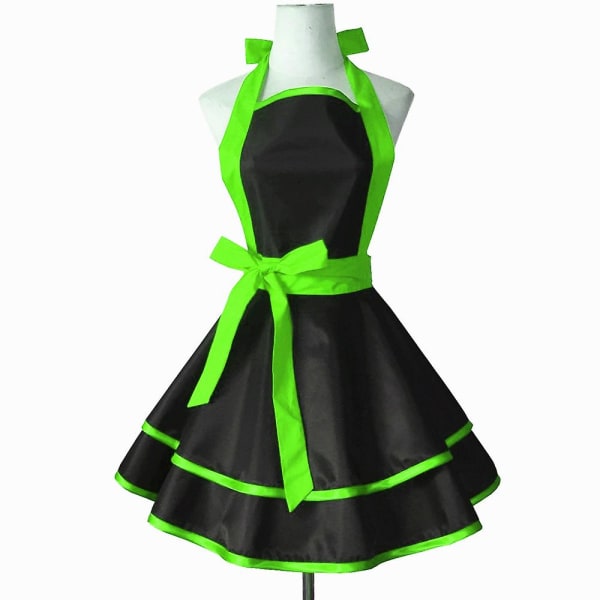 Retro Bomulls Förkläde Prinsessa Midja Slips Vattentät Förkläde Kock Smock Förkläde - Grön