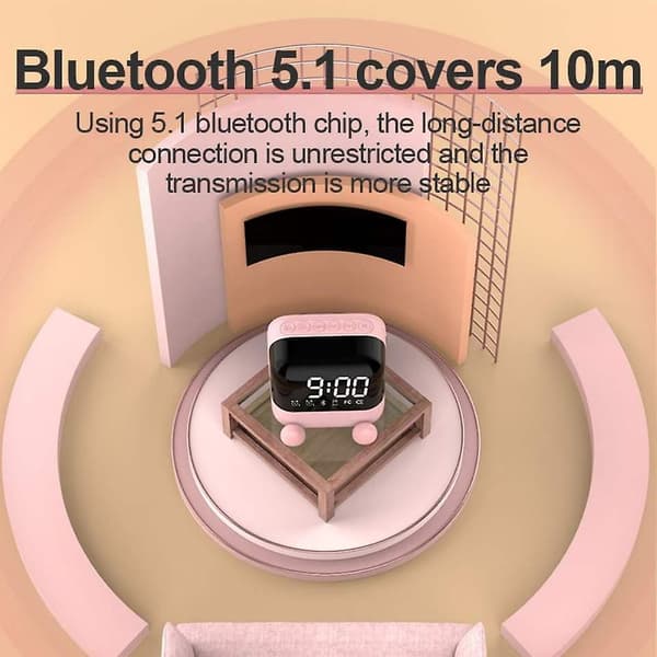 2 st väckarklockor för sovrum/kontor, digital klocka med Bluetooth-högtalare, liten väckarklocka för tunga sovare vuxna/tonåringar med dubbla larm, spegel