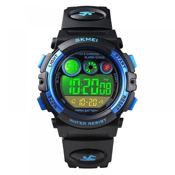 Digital watch för barn, vattentät elektronisk multi casual utomhus, 7 färgglada LED-ljusande larm stoppur Armbandsur (svart shel)