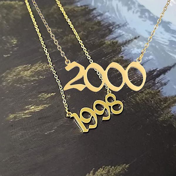 Halsband med födelseår, 18k guldpläterat halsband med födelseår, smycke - 26 (2000)