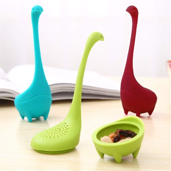 Kreativ söt djurvänlig silikon teinfuser sil set med 3 st Loch Ness Monster slumpmässig färg