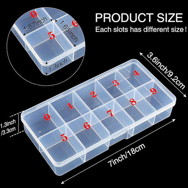 3 stk. Falske Negletips Transparent Opbevaringsboks Med 10 Nummererede Tomme Rum Opbevaringskasse Container Neglekunst Organizer Box Plastik Gitterboks Til Finger