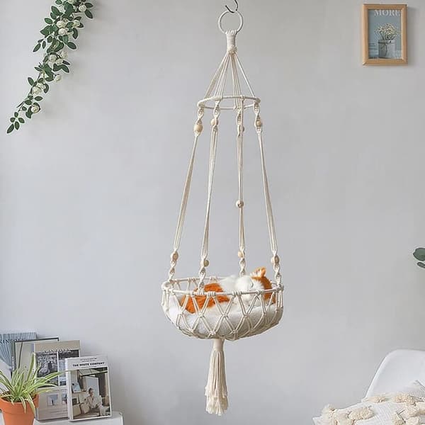 Kattehængekøje Makrame Hængende Svingeseng Kæledyrs Soveseng Boho Stil (Diameter 30cm)