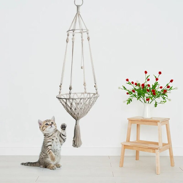 Katt Hängmatta Makramé Hängande Gunga Säng Husdjur Sovsäng Boho Stil (Diameter 40cm)