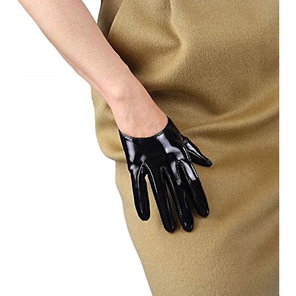 Mote-kort lærhansker for kvinner Kostyme Wet Look Faux Patent Pu Kjørehansker