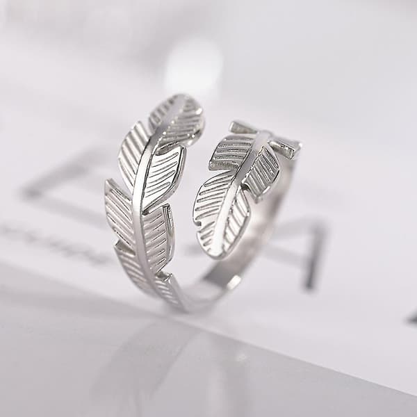 Trendig fjäderring, ring i rostfritt stål-26 (silver)