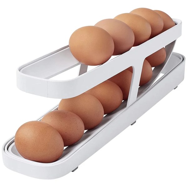 Rullande ägglåda 14 ägg Äggbricka 2 lager Ägghållare Äggbricka Förvaringslåda Kylskåp (vit)