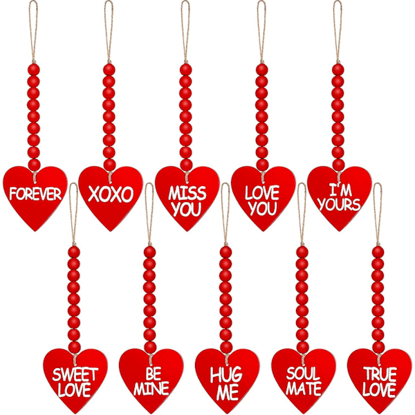 10 stk. Valentinsdag Træperle Girlander Dekorationer Træperle Hjerte Girlander Væghængning Rustik Bondegård Perler Pynt Til Feriefester Dec