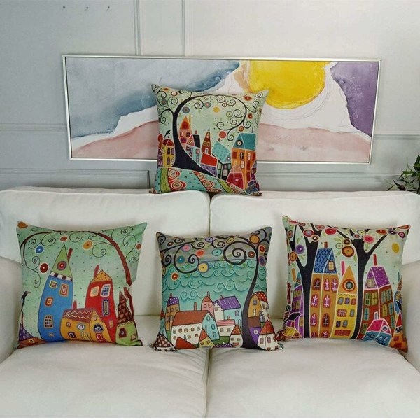 Set med 4 dekorativa canvas kuddfodral för soffa, sovrum, bil - 18 x 18 tum (konst)