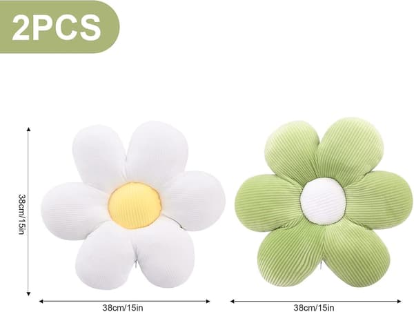 2 st blommiga golvkuddar, 40 cm blomformad kudde golvstolsdynor (grön + vit)