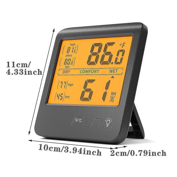 Termometer Hygrometer Inomhus Rum Lcd Digital Hemmakontor Skrivbord（Svart）