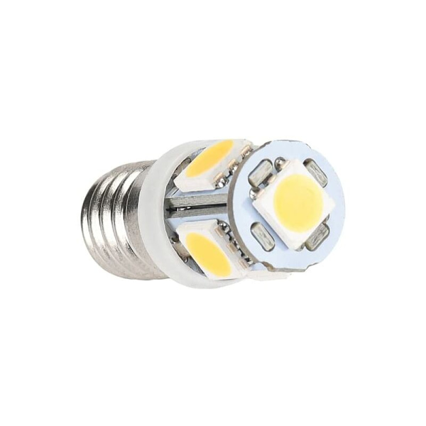 E10 AC LED Pærer - 10 stk. 6V 5 LED lamper - E10 Miniaturskrue 50Lm (AC 6V)
