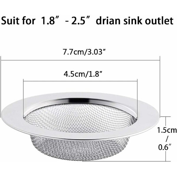 2 stk. rustfrit stål vaskfilter, 7,5 cm afløbsfilter, vasksi, vasksi, køkkenvasksi